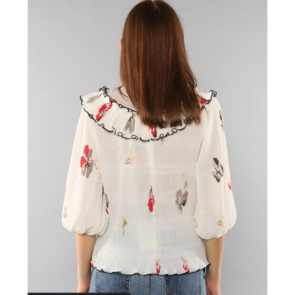 Ganni Pleated Ruffled Cream Floral Lowell Blouse Shirt Size 36 US 4 - Picture 11 of 11